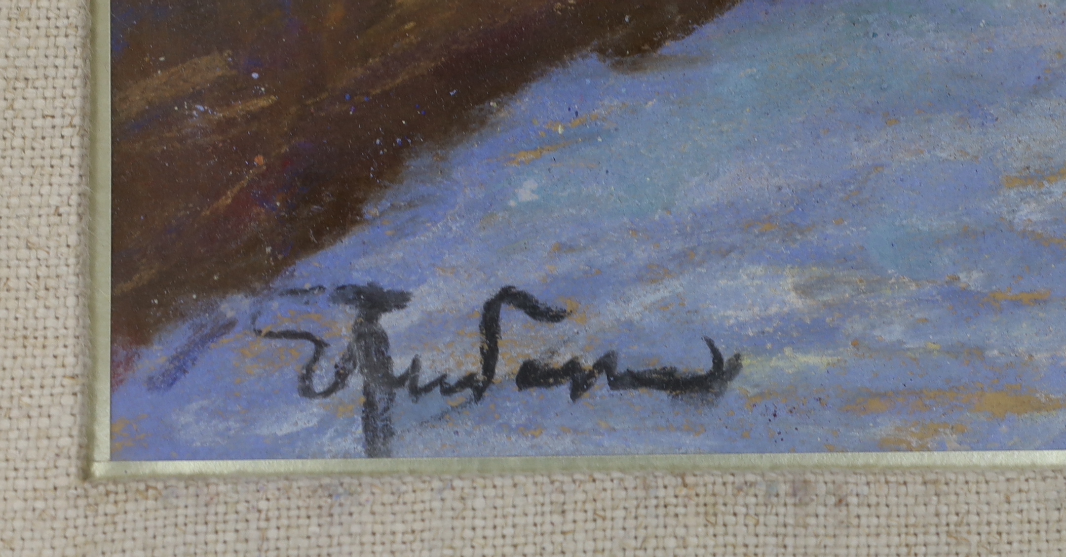 Continental School, heightened pastel and mixed media, Snowy townscape with church, indistinctly signed, 46 x 33cm